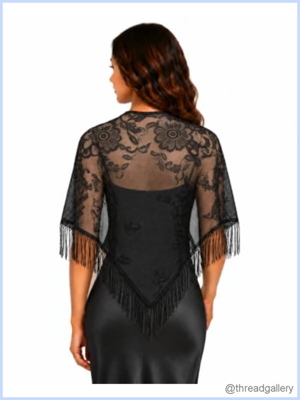Floral Lace Shawl Wrap Sheer Fringe Wedding Evening Cover Up